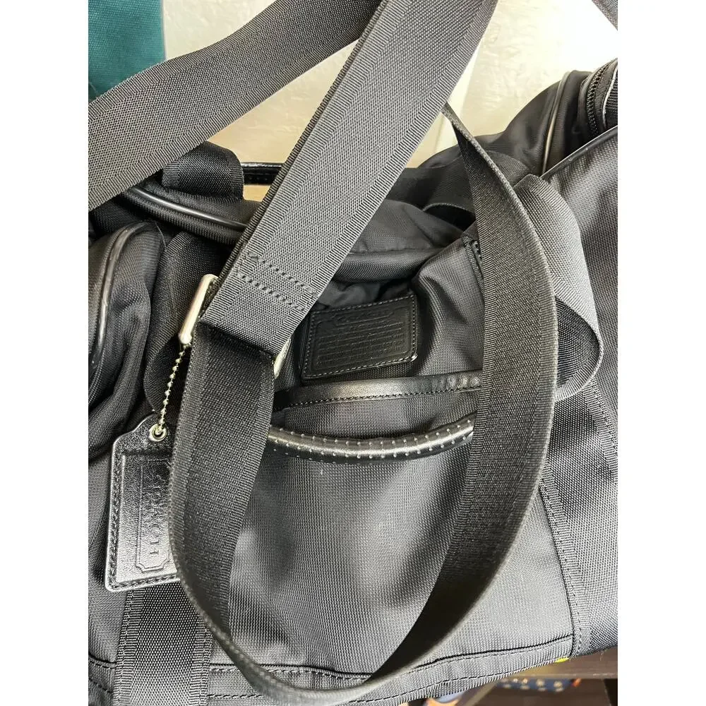 Coach F70504 Voyager Gym Duffle Bag Black Nylon Leather Travel Weekender